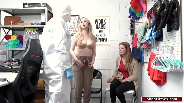 Teen and mum caught shoplifting and get strip searched by owner.He is a bribable guy and if the teens lets him fuck her then both are off the hook