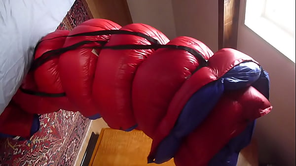 Shiny nylon pigtails bondage with a friend